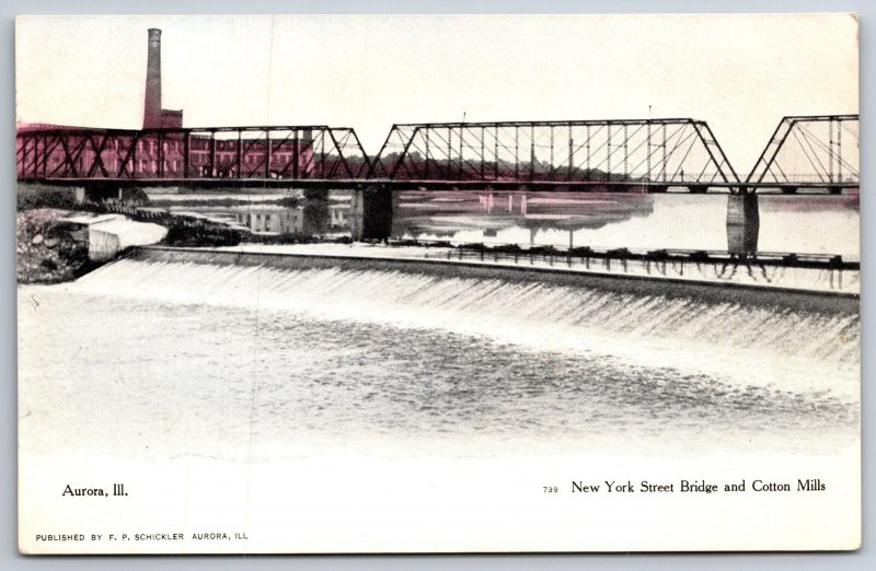 Aurora Illinois~New York Street Bridge Over Fox River~Cotton Mill~1905 Schickler