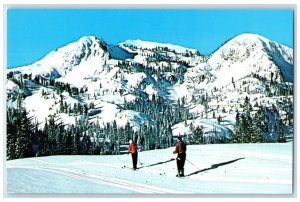 c1950's Mt. Wolverine Snowcapped Couple Skiing Brighton Utah UT Vintage Postcard