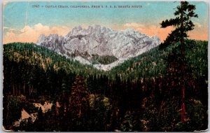 Castle Crags California From S.P.R.R. Shasta Route Mountain Pine Trees Postcard