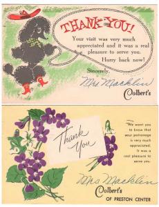 DALLAS TX COLBERTS PRESTON CENTER THANKS FOR YOUR PATRONAGE POSTCARDS lot of 2