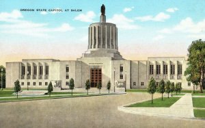 Vintage Postcard Oregon State Capitol Building Bronze Statue At Salem Oregon OR