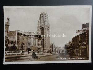 Bristol: University Tower, Showing ROWLANDS MUSIC STORES - Old RP Postcard