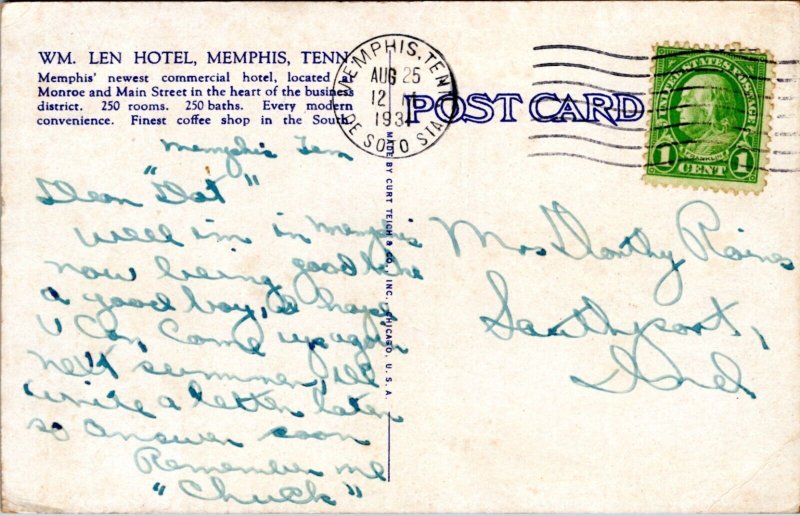 Postcard TN Memphis - William Len Hotel