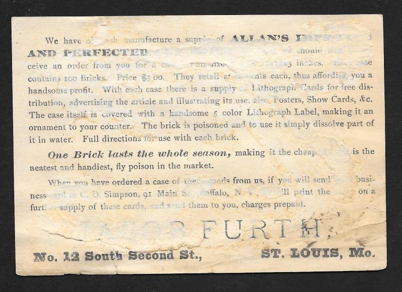 VICTORIAN TRADE CARD JC Allan's Fly Brick