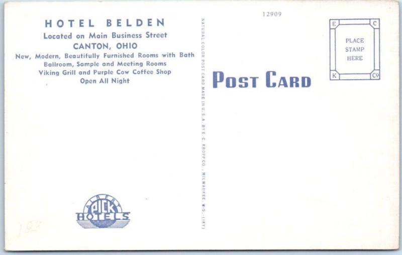 CANTON, Ohio  OH   Roadside  HOTEL BELDEN  ca 1940s Linen   Postcard