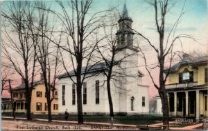 Postcard NY Dansville First Lutheran Church Hand-Colored H.W. de Long 1909 M38