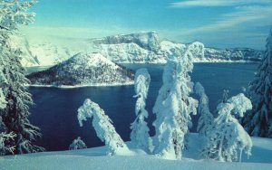 Vintage Postcard Crater Lake National Park Wizard Island Rock Figures Oregon OR