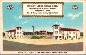 Linen Postcard Mission Lodge Motor Hotel Highway 89 in Prescott, Arizona