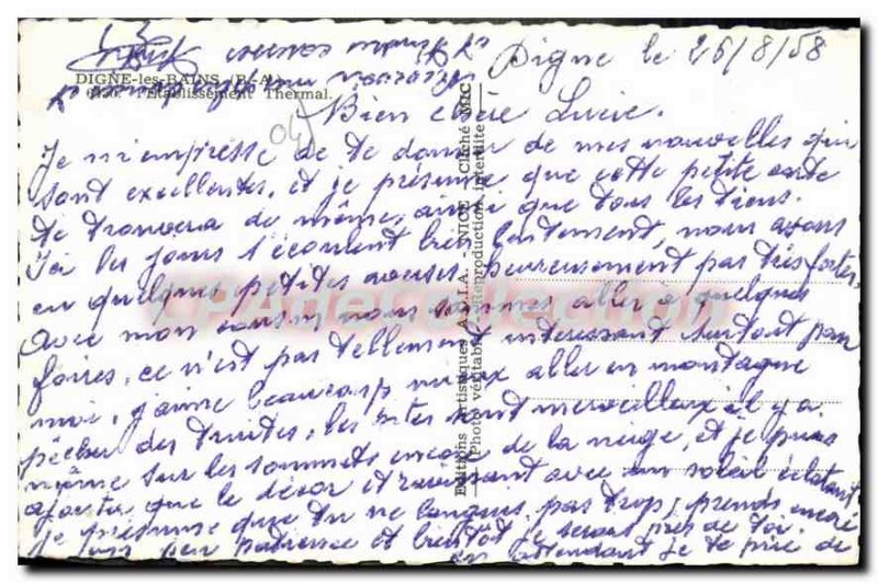 Old Postcard Digne les Bains B A Thermal