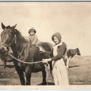 ID'd c1900s Farm Child Son Ride Horse RPPC Cattle Cute Homestead Photo Fell A184