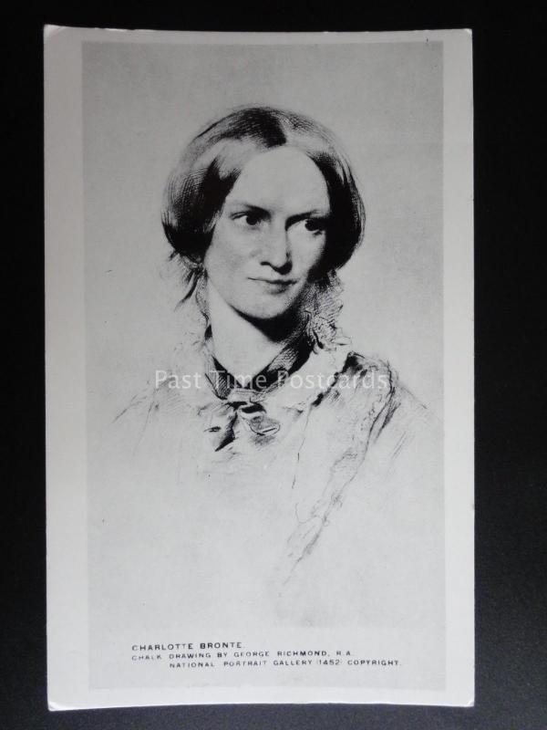 Portrait CHARLOTTE BRONTE Chalk Drawing by G. Richmond Old RP Postcard by Scott