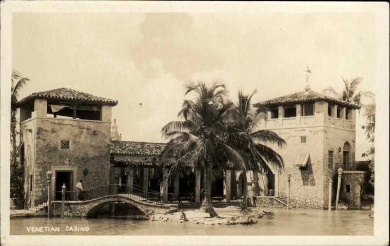 Coral Gables Miami Florida FL Venetian Casino Real Photo Postcard 1920s-30s