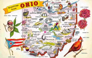 Greetings From Ohio Cardinal Buckeye State Map postcard