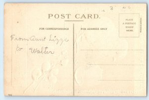 c1910's Easter Greetings Little Chick Hatched Egg Cattails Embossed Postcard