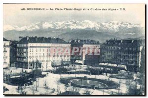 Old Postcard Grenoble Place Victor Hugo and the Chaine des Alpes