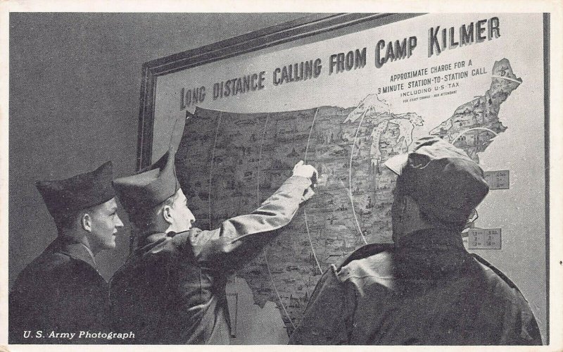 Long Distance Map, Camp Kilmer, U.S. Army, Postcard, Army Photo, Used in 1953