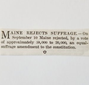 1917 Maine Rejects Suffrage Vote Mini Article Update Women's Rights LGADYC4
