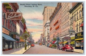 1951 Market Street Looking North Diamond Pugh Stores Cars Wheeling WV Postcard