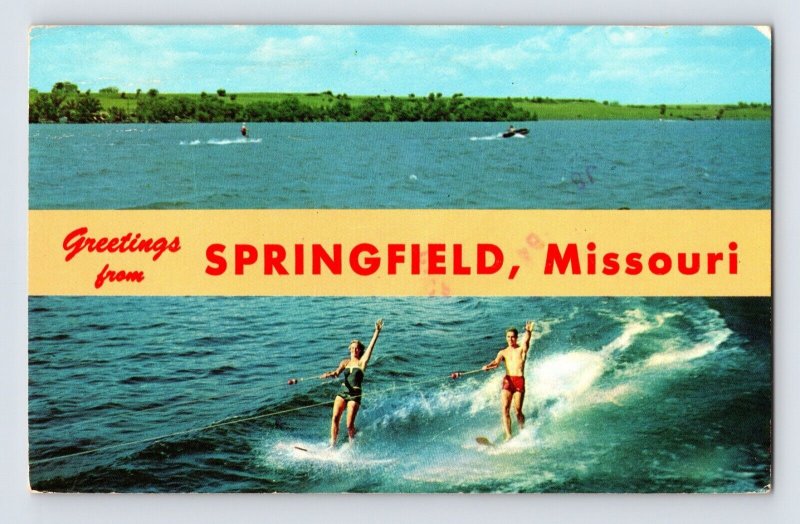 Postcard Missouri Springfield MO Water Skiing Banner 1971 Posted Chrome