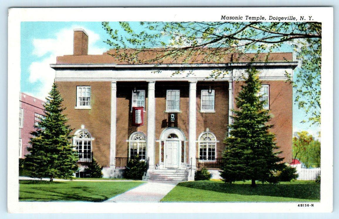DOLGEVILLE, New York NY Fraternal MASONIC TEMPLE 1940s Linen Postcard