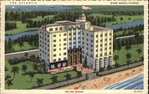 Miami Beach Florida FL Hotel Birdseye View 1930s-50s Linen Postcard