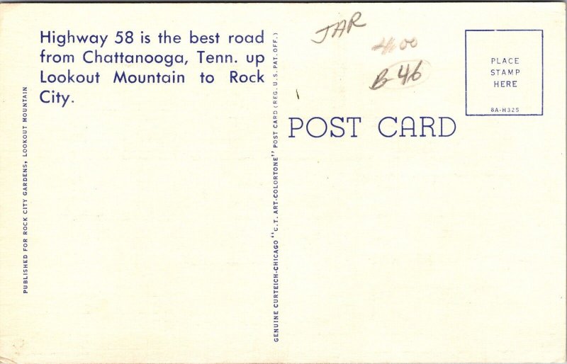 Balanced Rock Rock City Gardens Lookout Mountain Linen Postcard UNP VTG Unused 