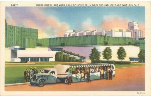 1933 Chicago World's Fair Intra-Mural Bus WB Linen Postcard Unused 