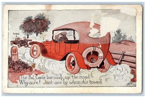 Witt Artist Signed Postcard Humor Anti Ford Big Cars Burning Up The Road c1930's