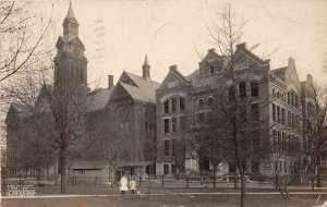 H66/ Akron Ohio RPPC Postcard 1907 High School Building Students 137