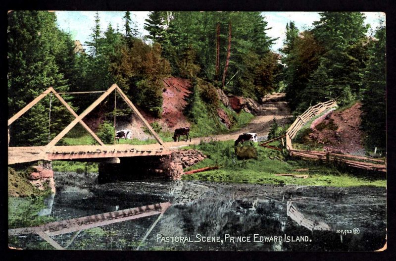 Prince Edward Island Pastoral Scene Cattle Bridge Valentine & Sons pm1907 Und/B