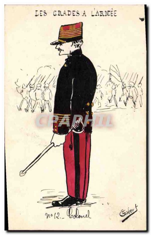 Postcard Old Army has the grades & # 39armee Colonel (drawing hand)