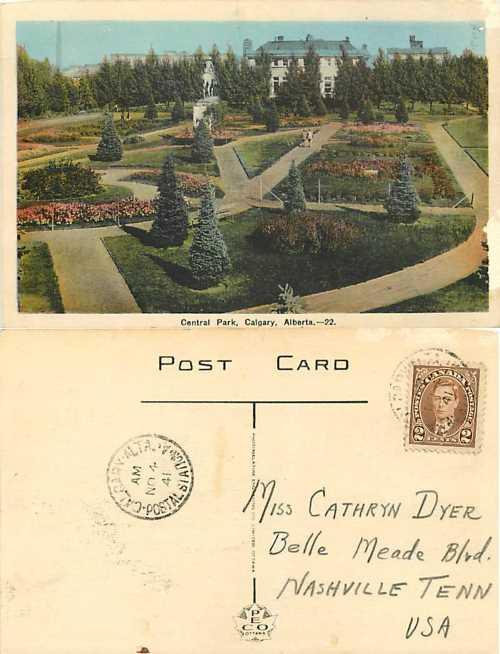 Central Park, Calgary, Alberta, Canada, 1941 PECO White Border