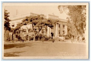 1933 Library Building Wagon Long Beach California CA Vintage RPPC Photo Postcard 