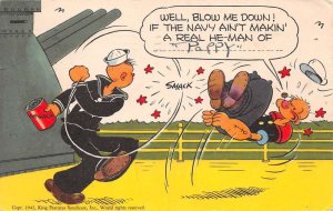 Greetings US Navy Sailor Punching Popeye Spinach Can Vintage Postcard AA68615