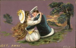 ELLAM - Romance Man Going in For Kiss Preety Woman GET AWAY Postcard