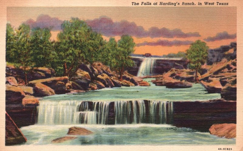 Vintage Postcard 1947 The Falls Harding's Ranch Scenic Waterfalls West Texas TX