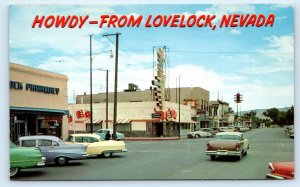 LOVELOCK, NV Nevada ~ STREET SCENE  c1950s Cars  Casino ~Yak Yak Club Postcard