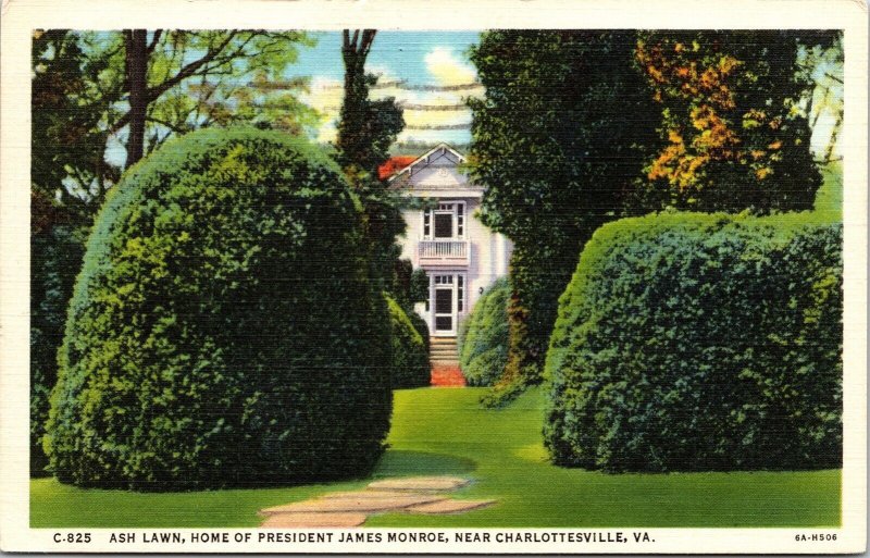 Ash Lawn Home President James Monroe Charlottesville VA Virgina Postcard PM WOB 