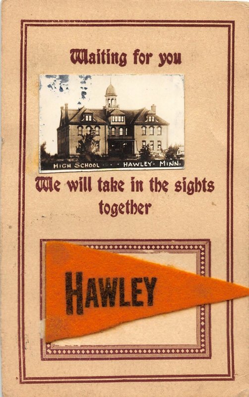 G34/ Hawley Minnesota RPPC Postcard c1910 Felt Pennant High School 17