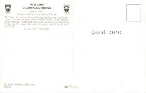 Walnut, IA Iowa  FRIENDSHIP COLONIAL MOTOR INN Motel~Cafe~Bar ROADSIDE Postcard