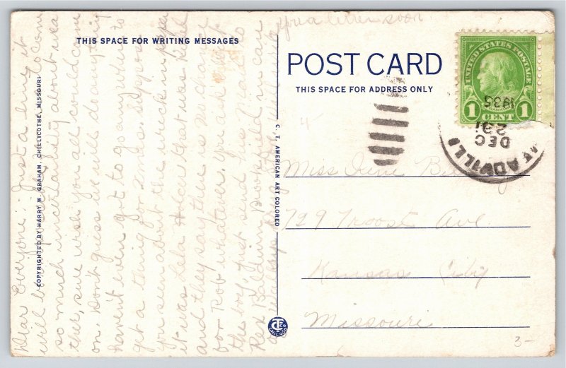 Chillicothe MO~Simpson Park Swimming Pool~Bathers Wave At Camera~1935 Postcard