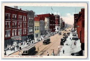 Davenport Iowa IA Postcard Second Street Brady Streetcar c1910 Vintage Antique