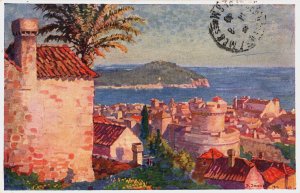 Croatia Dubrovnik Vue prise du Nord île Lacroma et Fort Vintage Postcard C243