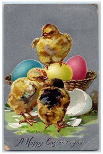 1911 Easter Eggs In Basket Chicks Tuck's Michigan City Indiana IN Postcard