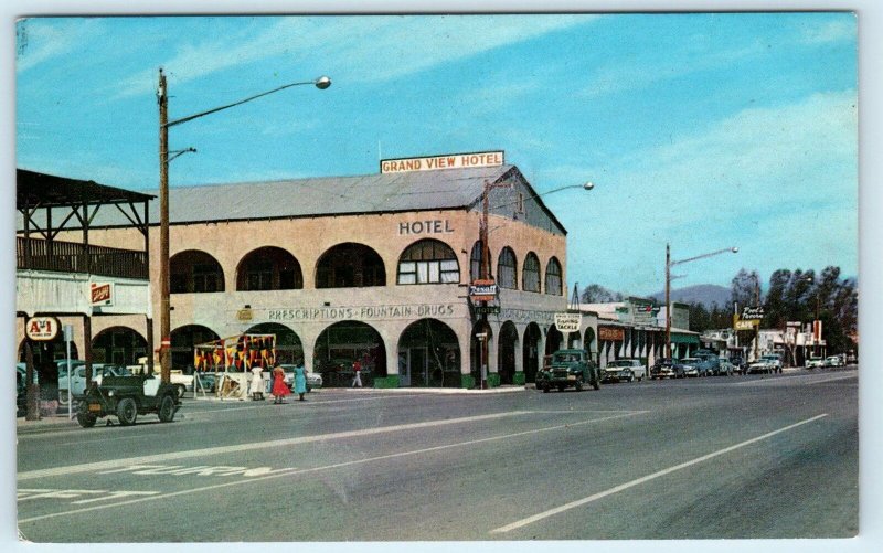 PARKER, AZ  Street Scene  GRAND VIEW HOTEL  c1950s Cars  Postcard