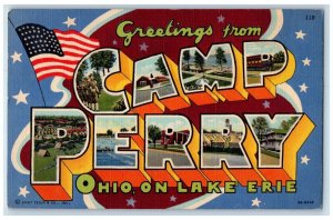 1948 Greetings From Camp Perry Ohio OH, On The Lake Erie Large Letters Postcard 