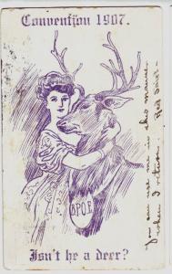 1907 B.P.O.E. ELKS CONVENTION Postcard ISNT He a DEER? Comic Hug Philadelphia