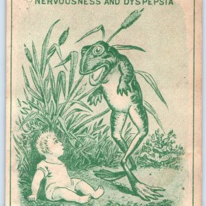 c1880s Carters Little Nerve Pills Anthropomorphic Giant Frog Baby Trade Card C48