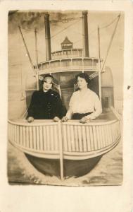 Studio Shot Real Photo Postcard Of Two Women In A Steamship
