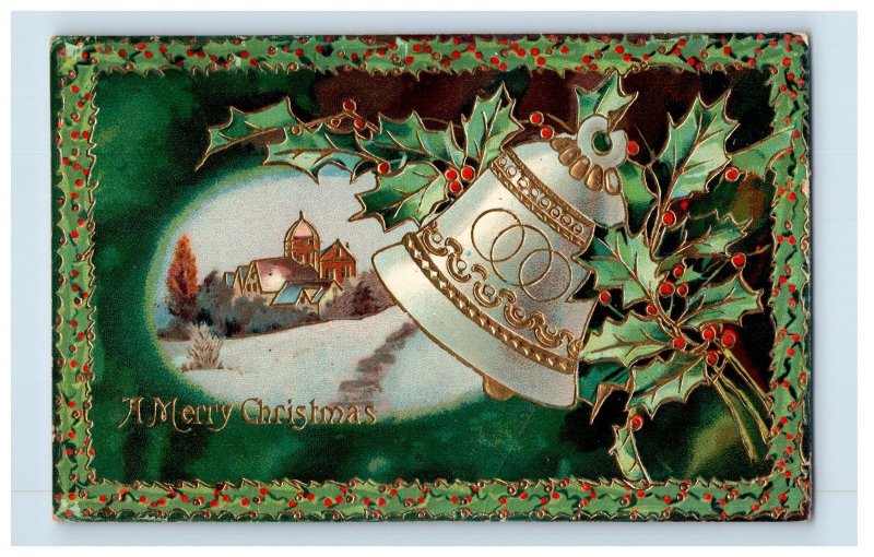 C.1910 Church Gel Bell Dresden Christmas Postcard F122E